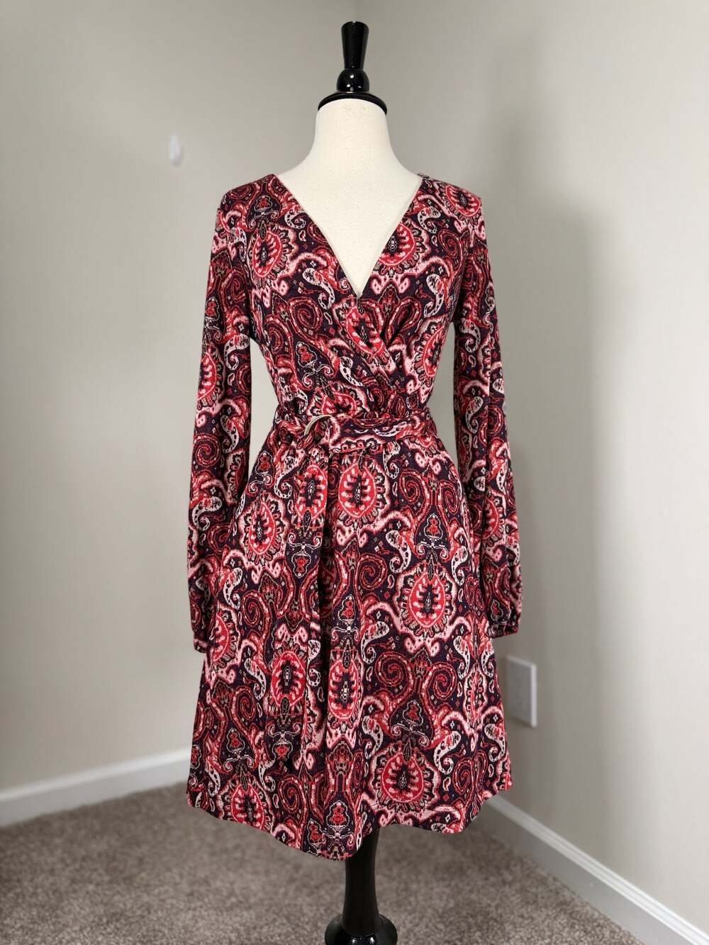 Maeve Anthropologie Paisley Print Knit Belted A-Line Dress Boho Autumn Capsule